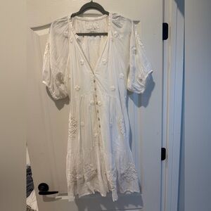 Anthropologie White Embroidered Midi Dress